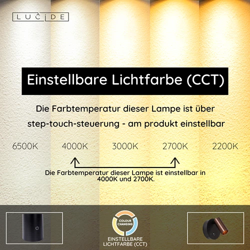 Lucide TONI - wiederaufladbare Wandstrahler / Wandleuchte - Akku/Batterie - Ø 8,1 cm - LED Dim. - CCT - 1x2W 2700K/4000K - Bewegungssensor (Abschaltbar) - Magnetisch - Kaffee - USP